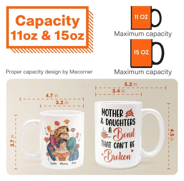 Personalized Gift for Mother or Daughter Ceramic Mug Featuring Hugging Scene with 'First Our Mother, Forever Our Friend'