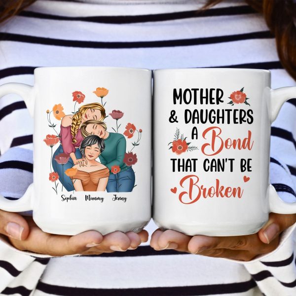 Personalized Gift for Mother or Daughter Ceramic Mug Featuring Hugging Scene with 'First Our Mother, Forever Our Friend'