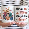 Personalized Gift for Mother or Daughter Ceramic Mug Featuring Hugging Scene with 'First Our Mother, Forever Our Friend'