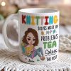 Personalized Gifts for Knitters, Custom Cartoon Characters with Yarn and Knitting White Mug 01TOTI060824HH