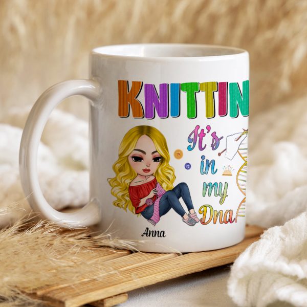 Personalized Gifts for Knitters, Knitting in my DNA White Mug 04TOTN070824