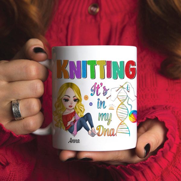Personalized Gifts for Knitters, Knitting in my DNA White Mug 04TOTN070824