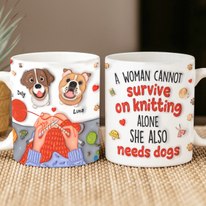 Personalized Gifts For Knitting Dog Lady Coffee Mug, Cute Inflated Effect 02qhpu060924