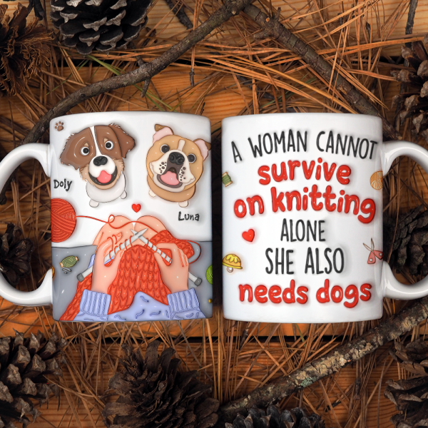 Personalized Gifts For Knitting Dog Lady Coffee Mug, Cute Inflated Effect 02qhpu060924