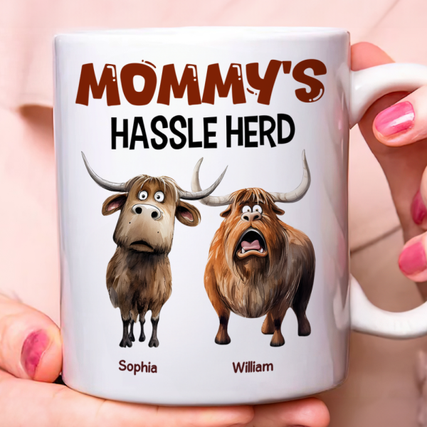 Personalized Gifts For Mom Coffee Mug, Funny Highland Cow Hassle Herd 01qhpu180125