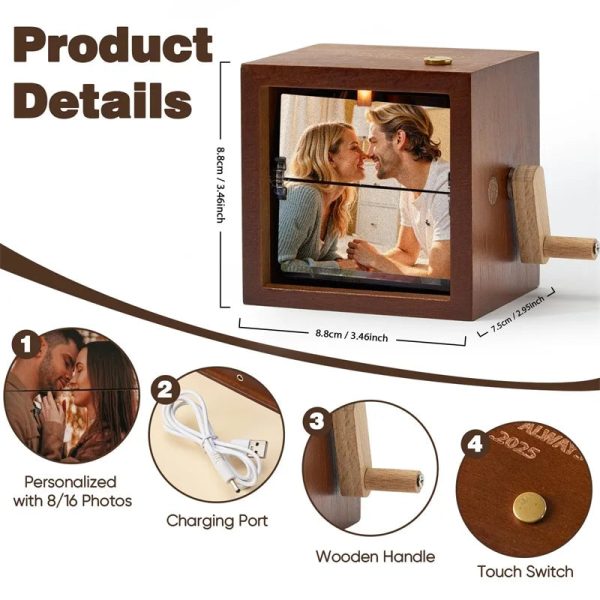 Personalized Hand Crank Photo Flip Box with Light