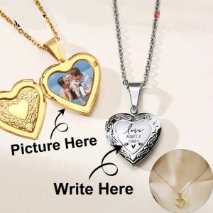 Personalized Heart Locket Necklace with Custom Photo and Name