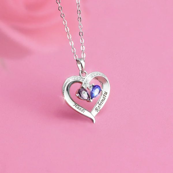 Personalized Heart Name and Birthstone Necklace