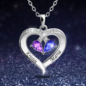 Personalized Heart Name and Birthstone Necklace