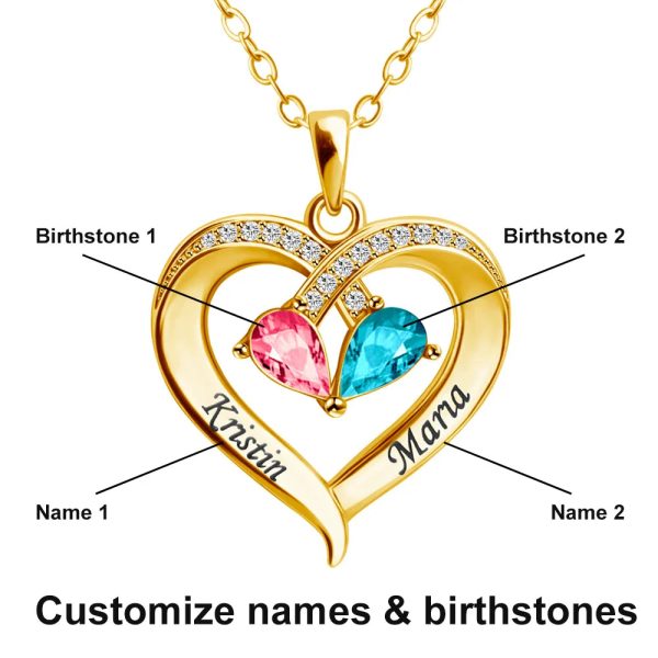 Personalized Heart Name and Birthstone Necklace