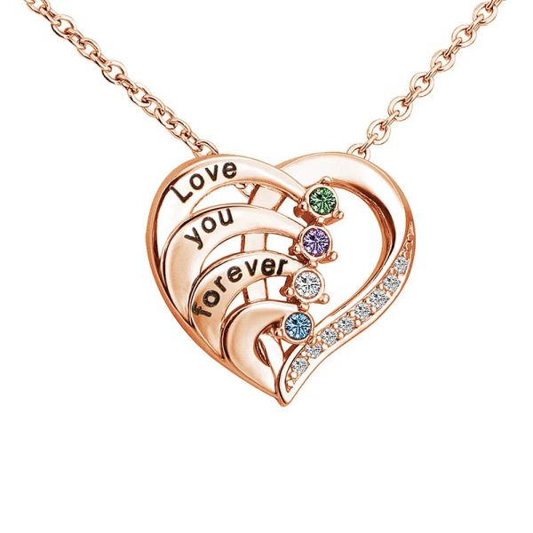 Personalized Heart Name Necklace with Birthstones