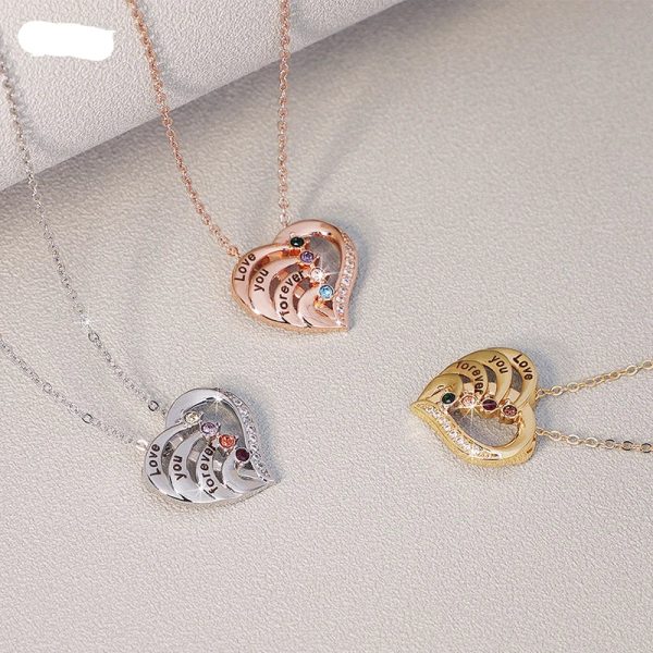 Personalized Heart Name Necklace with Birthstones