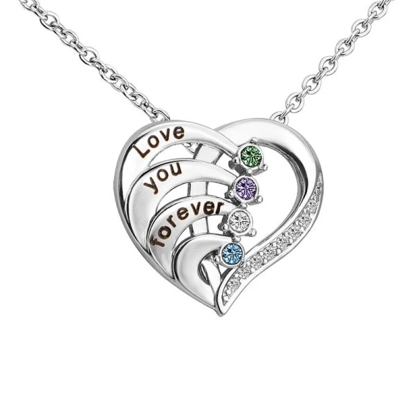 Personalized Heart Name Necklace with Birthstones