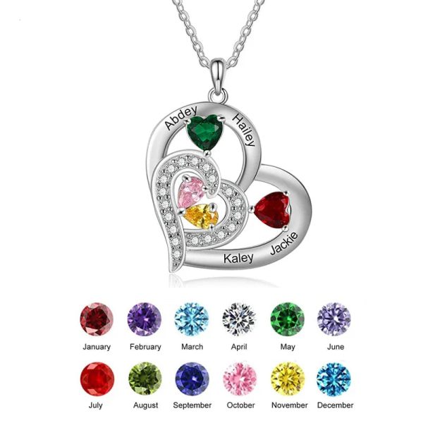 Personalized Heart Name Necklace with Birthstones