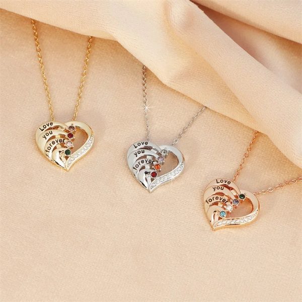 Personalized Heart Name Necklace with Birthstones