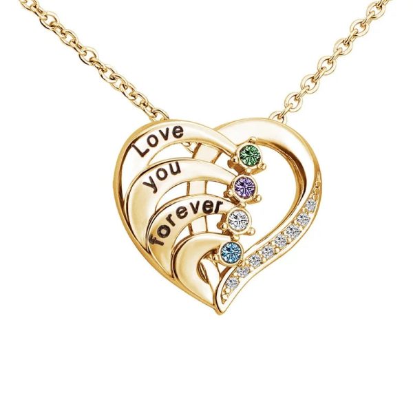 Personalized Heart Name Necklace with Birthstones