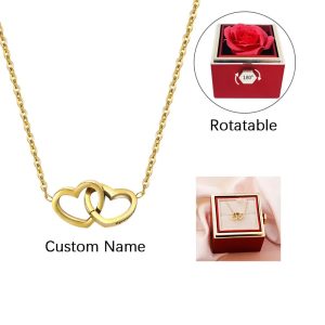 Personalized Heart Name Pendant Necklace with Rose Gift Box