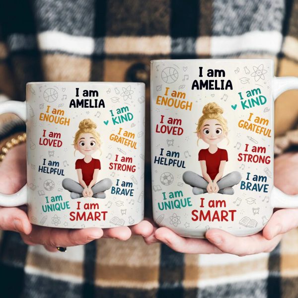 Personalized Kids Affirmation Mug Cute Cartoon Character, Daily Confidence Boost Gift for Children