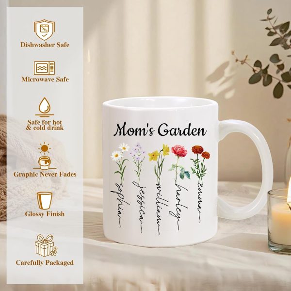 Personalized Mama Coffee Mug Custom Photo Birth Flower Mug, Gift for Mom Birthday Mother's Day Christmas Gift