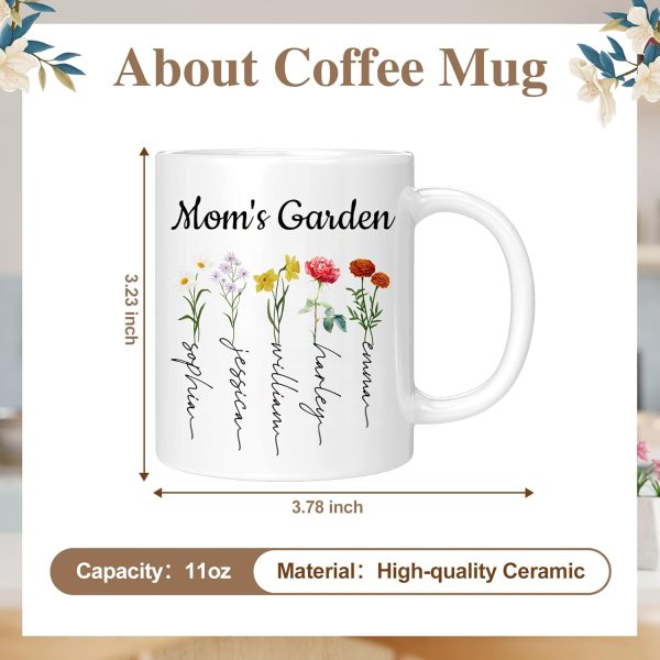 Personalized Mama Coffee Mug Custom Photo Birth Flower Mug, Gift for Mom Birthday Mother's Day Christmas Gift