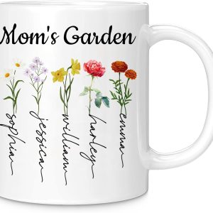 Personalized Mama Coffee Mug Custom Photo Birth Flower Mug, Gift for Mom Birthday Mother's Day Christmas Gift