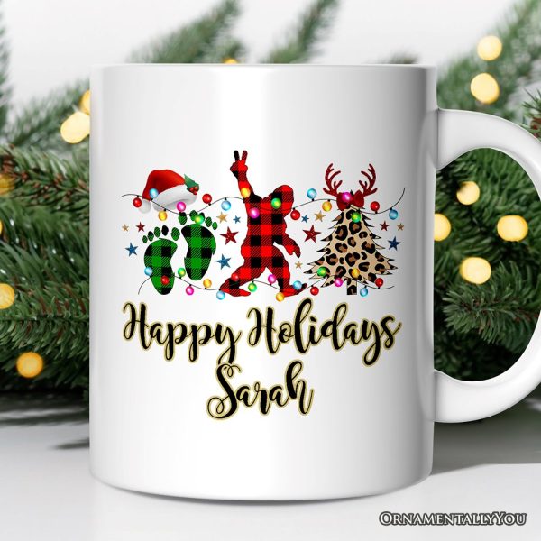 Personalized Mug Bigfoot Buffalo Plaid Christmas, Sasquatch Holiday Decoration Personalized Mug Bigfoot Buffalo Plaid Christmas, Sasquatch Holiday Decoration