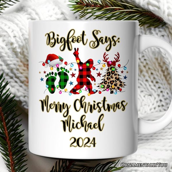 Personalized Mug Bigfoot Buffalo Plaid Christmas, Sasquatch Holiday Decoration Personalized Mug Bigfoot Buffalo Plaid Christmas, Sasquatch Holiday Decoration