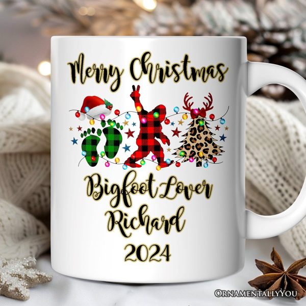 Personalized Mug Bigfoot Buffalo Plaid Christmas, Sasquatch Holiday Decoration Personalized Mug Bigfoot Buffalo Plaid Christmas, Sasquatch Holiday Decoration