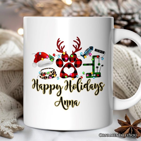 Personalized Mug Cat Buffalo Plaid Christmas, Cat Mom Gift