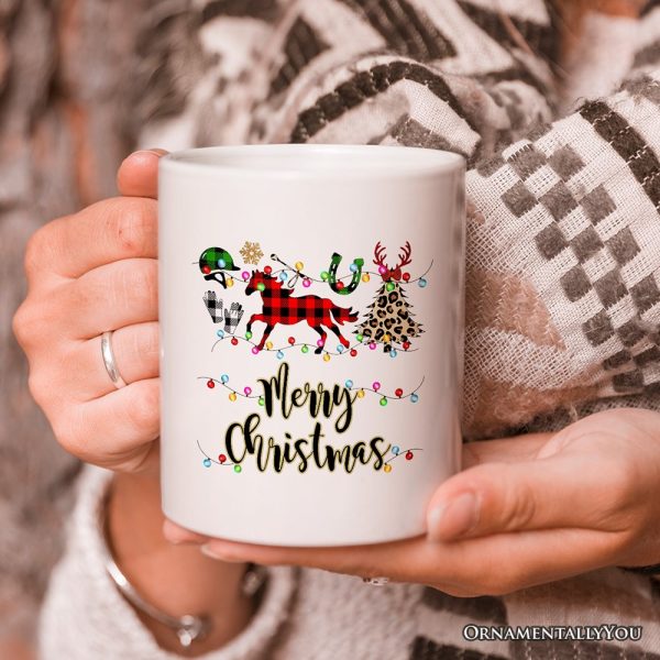 Personalized Mug Horse Buffalo Plaid Christmas, Equestrian Gift