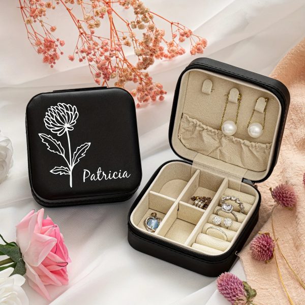 Personalized Name Jewelry Storage Box with Floral Design
