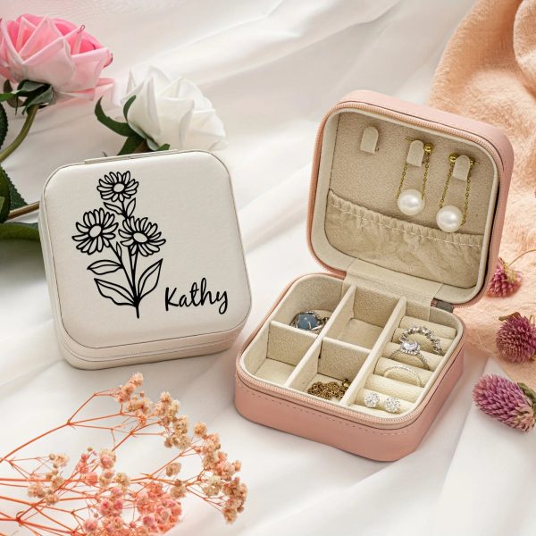 Personalized Name Jewelry Storage Box with Floral Design