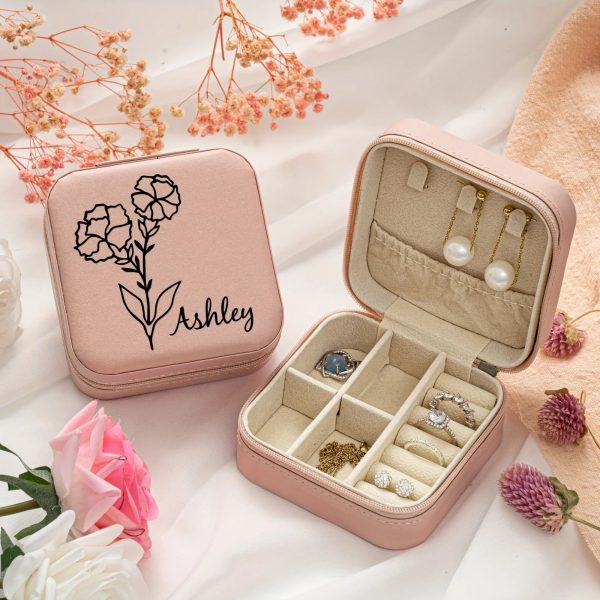Personalized Name Jewelry Storage Box with Floral Design