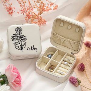 Personalized Name Jewelry Storage Box with Floral Design