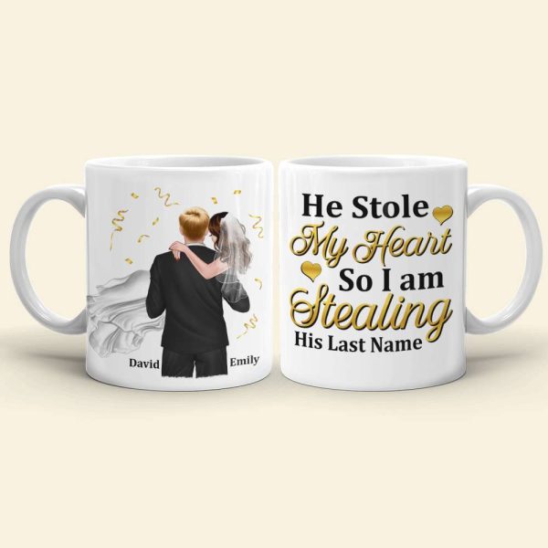 Personalized Newly Wedding Couple Coffee Mug, He Stole My Heart, Personalized Coffee Mug, Wedding Gift, Birthday Gift For Husband