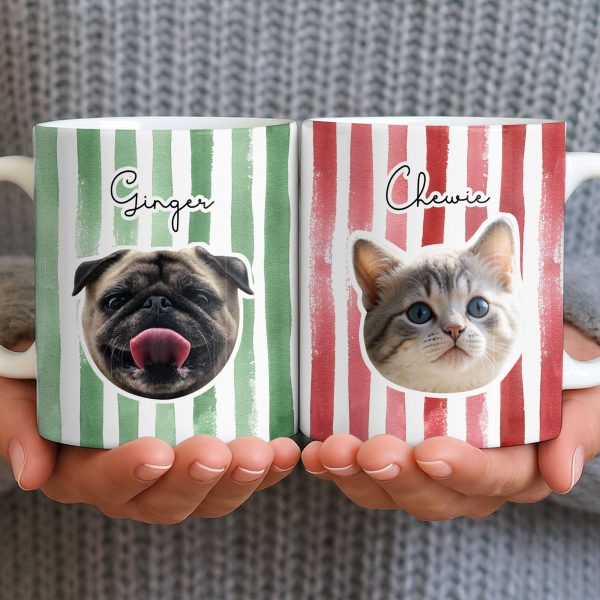 Personalized Pet Name and Photo Stripe Design - Personalized Custom Coffee Mug - PET159_MG