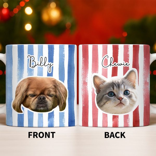 Personalized Pet Name and Photo Stripe Design - Personalized Custom Coffee Mug - PET159_MG
