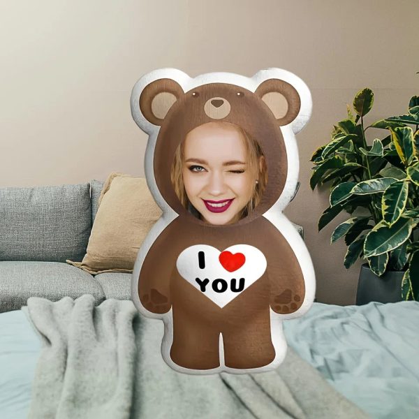 Personalized Photo Bear Plush Pillow with I Love You Message
