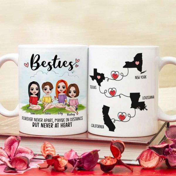 Personalized Sister Map Mug, Apart In Distance But Never At Heart, Gift for Sisters In Long Distance