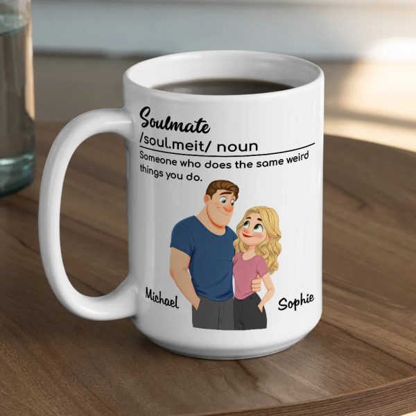 Personalized Soulmate Definition Ceramic Mug With Cute Couple Illustration, Unique Valentine's Gift For Boyfriend Or Girlfriend