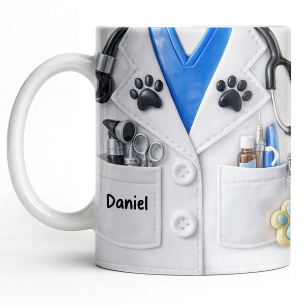 Personalized Vet Coat Design With Paws And Medical Instruments - Personalized Custom Coffee Mug - DOC074_MG