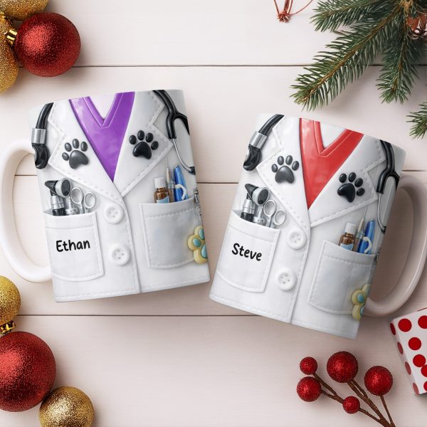 Personalized Vet Coat Design With Paws And Medical Instruments - Personalized Custom Coffee Mug - DOC074_MG