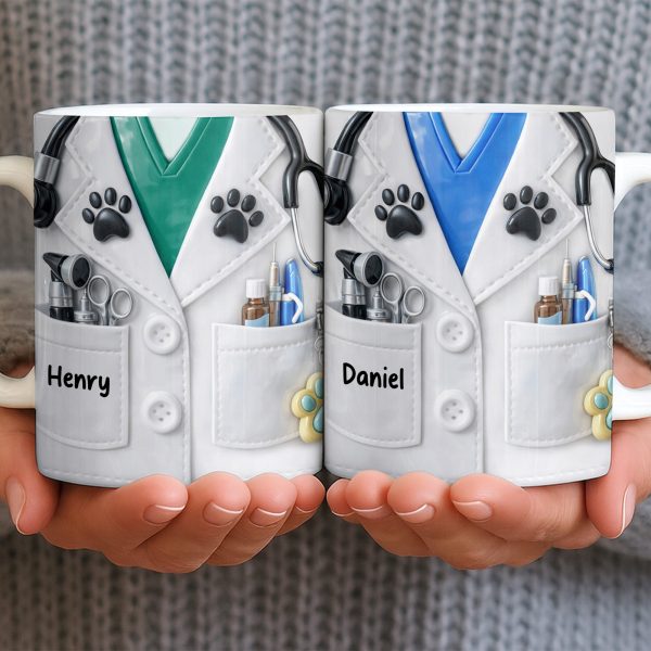 Personalized Vet Coat Design With Paws And Medical Instruments - Personalized Custom Coffee Mug - DOC074_MG