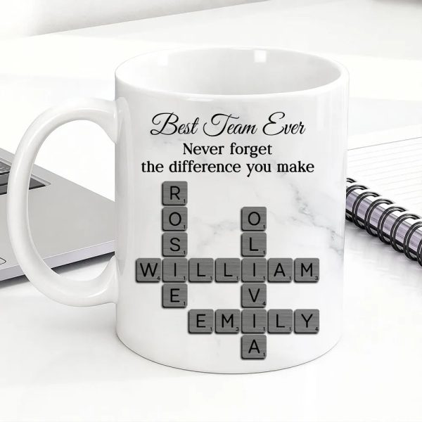 Personalized White Ceramic Mug for Team Members, Custom Name Design for Coworkers, Unique Appreciation Gift