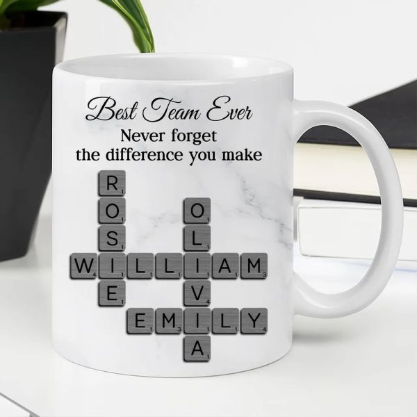Personalized White Ceramic Mug for Team Members, Custom Name Design for Coworkers, Unique Appreciation Gift