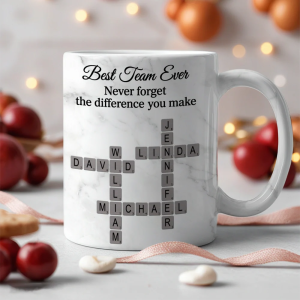 Personalized White Ceramic Mug for Team Members, Custom Name Design for Coworkers, Unique Appreciation Gift