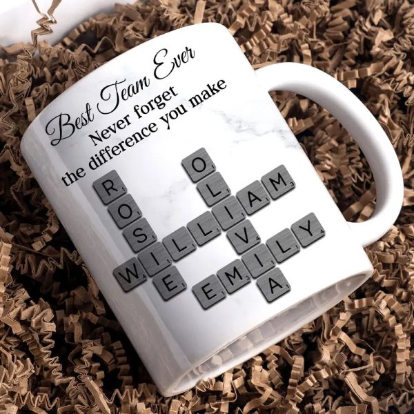 Personalized White Ceramic Mug for Team Members, Custom Name Design for Coworkers, Unique Appreciation Gift