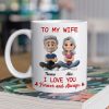 Personalized White Ceramic Mug for Wife, Cute Cartoon Couple Sitting, I Love You Forever and Always Unique Gift