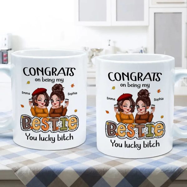 Personalized White Ceramic Mug, Humorous Friendship Design, Ideal Gift for Besties