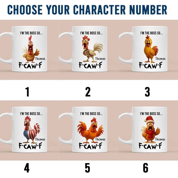 Personalized White Ceramic Mug with Angry Rooster Boss Design, Funny Custom Gift for Coworker or Friend, Unique Office Coffee Mug